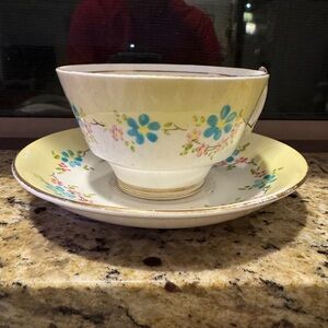 Vintage 1930s yellow & Floral Teacup & Saucer Phoenix Bone China Made in England
